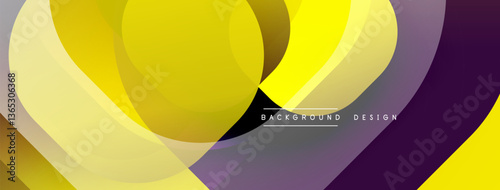 Circular abstract design with overlapping translucent circles and round shapes, blending gradients and smooth curves, creating depth, contrast, and a dynamic visual effect