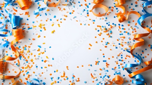 Festive Celebration: Blue and Orange Confetti and Streamers