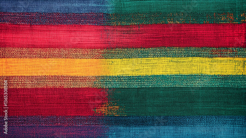 Colorful Textured Woven Fabric with Vibrant Horizontal Stripes 