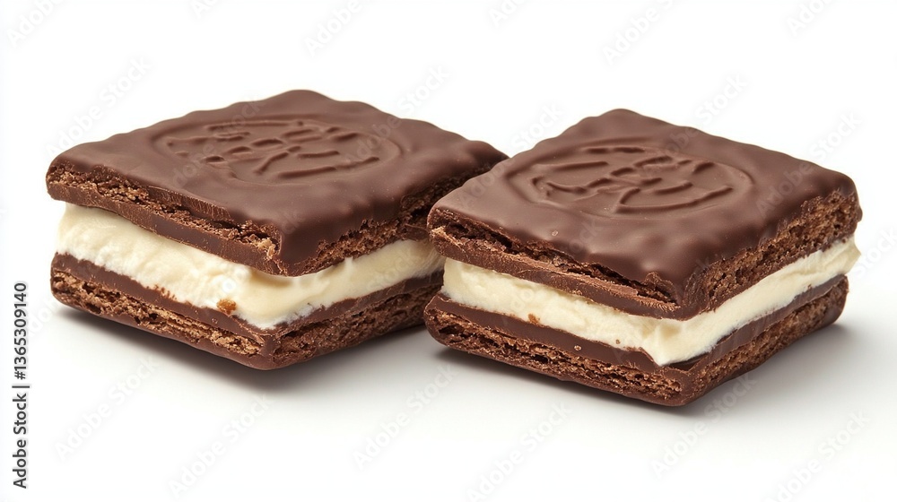 Two chocolate sandwich cookies with creamy filling. Two chocolate sandwich cookies with creamy filling.
