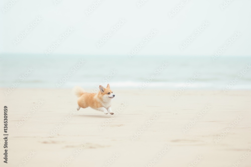 Fototapeta premium A corgi dog running at the beach outdoors animal mammal.