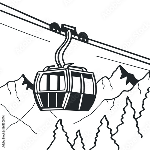 Aerial tramway with a white background.