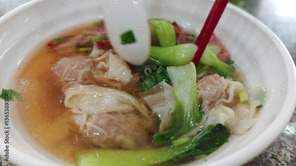 Pork and red noodle soup Pork and red noodle soup