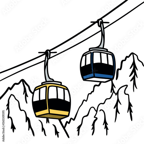 Aerial tramway with a white background.