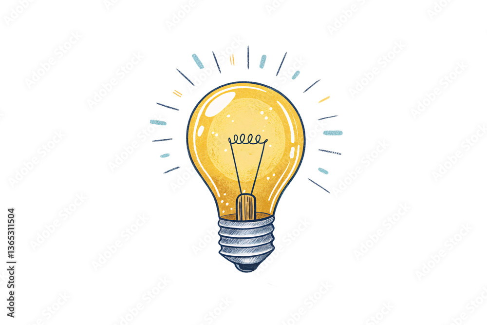 A glowing yellow lightbulb illustration radiates inspiration. Surrounded by vibrant doodle lines, it symbolizes creativity, ideas, innovation, isolated on a transparent background A glowing yellow lightbulb illustration radiates inspiration. Surrounded by vibrant doodle lines, it symbolizes creativity, ideas, innovation, isolated on a transparent background