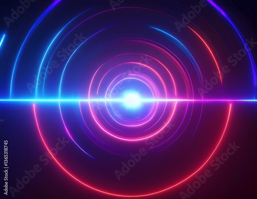 Bright neon circles creating a futuristic tunnel effect with light trails