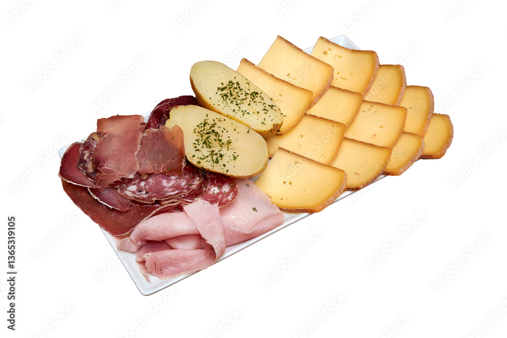 Cheese raclette prepared on plate for a dinner party