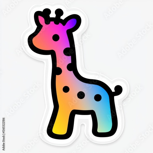Rainbow Gradient Giraffe Cartoon Sticker Illustration photo
