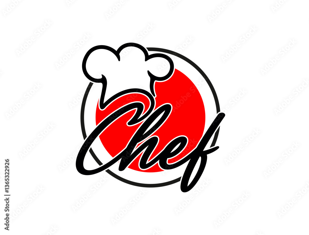 Fototapeta premium Japanese sushi icon of chef cook hat for Asian cuisine restaurant, vector emblem. Sushi bar icon with Japan flag emblem and master chef cooking hat or toque cap for Japanese authentic cuisine food