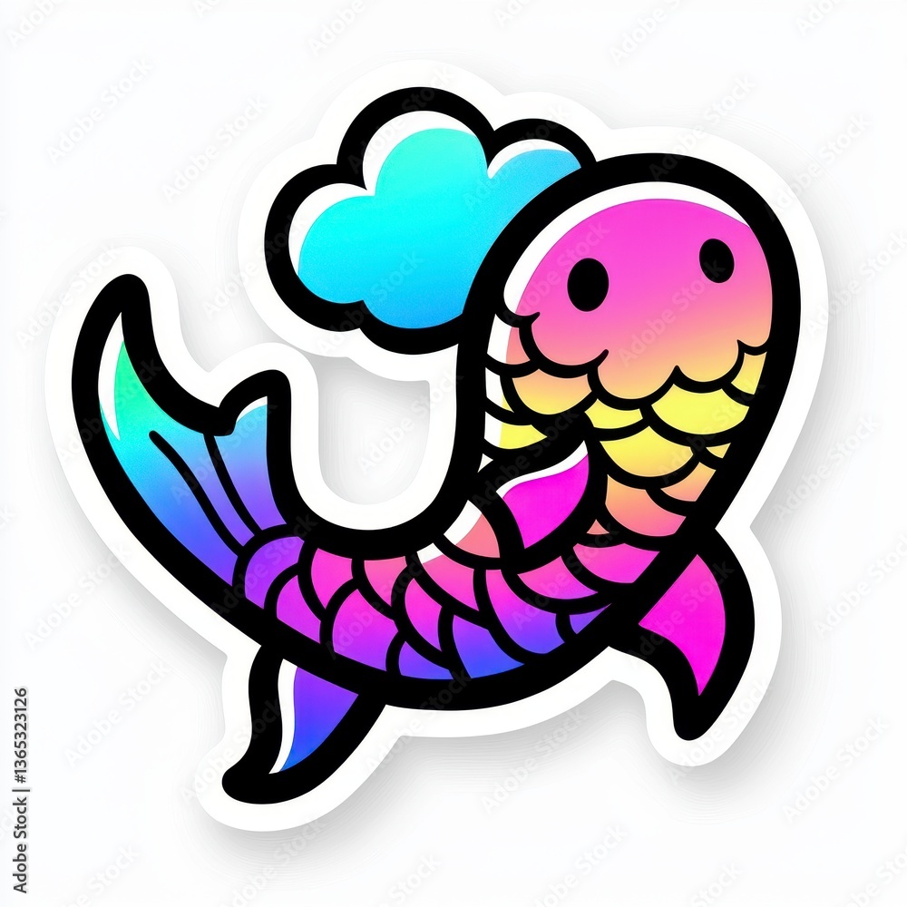 Obraz premium Holographic Rainbow Koi Fish Sticker Design