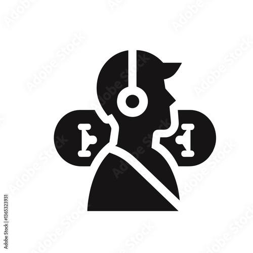 Stylized silhouette of a person with headphones and skateboards on both sides in black and white
