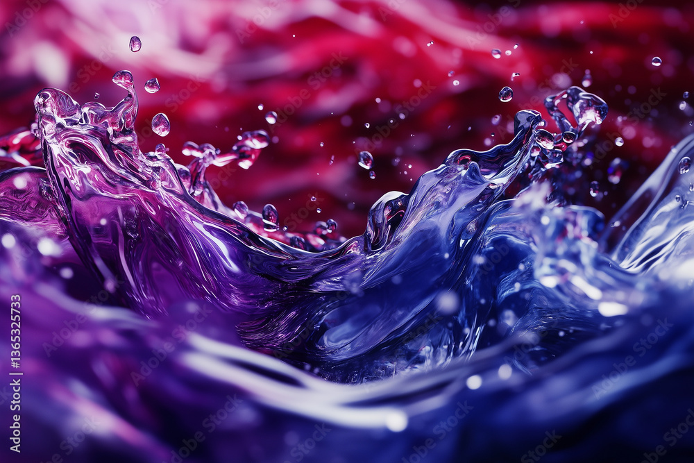 A close-up view of colorful water splashes, showcasing vibrant shades of purple and blue. The droplets are captured mid-air, creating a dynamic and fluid motion effect. A close-up view of colorful water splashes, showcasing vibrant shades of purple and blue. The droplets are captured mid-air, creating a dynamic and fluid motion effect.