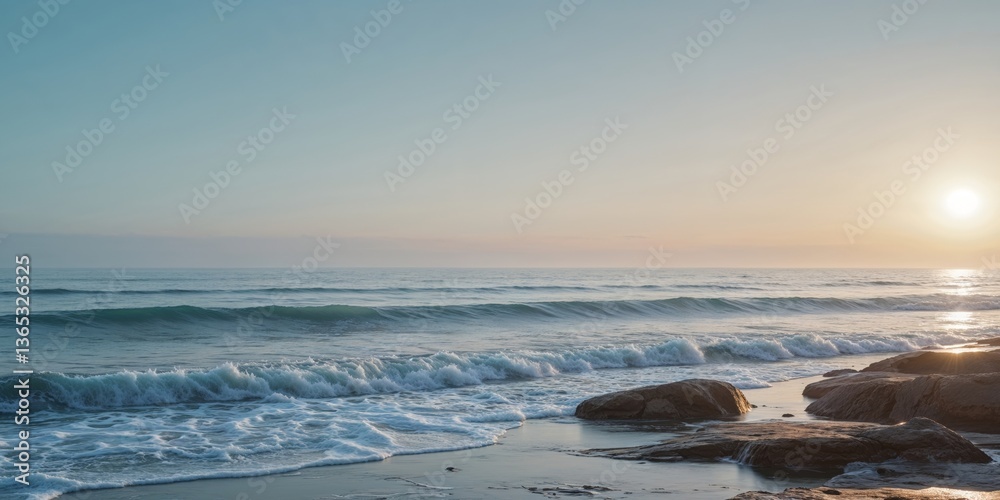 Obraz premium Serene Sunrise over Coastal Rocks and Ocean