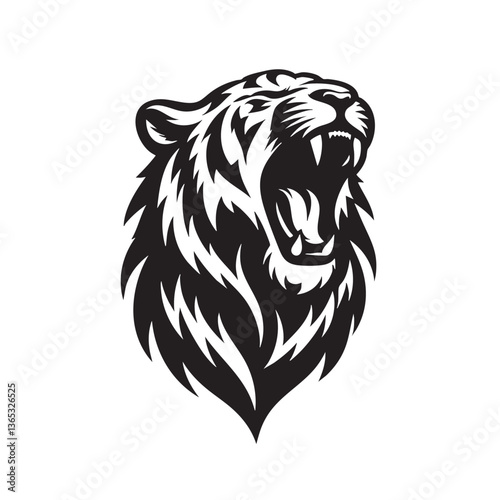 Majestic Roaring Tiger Head: Vector Illustration of a Powerful Wild Cat