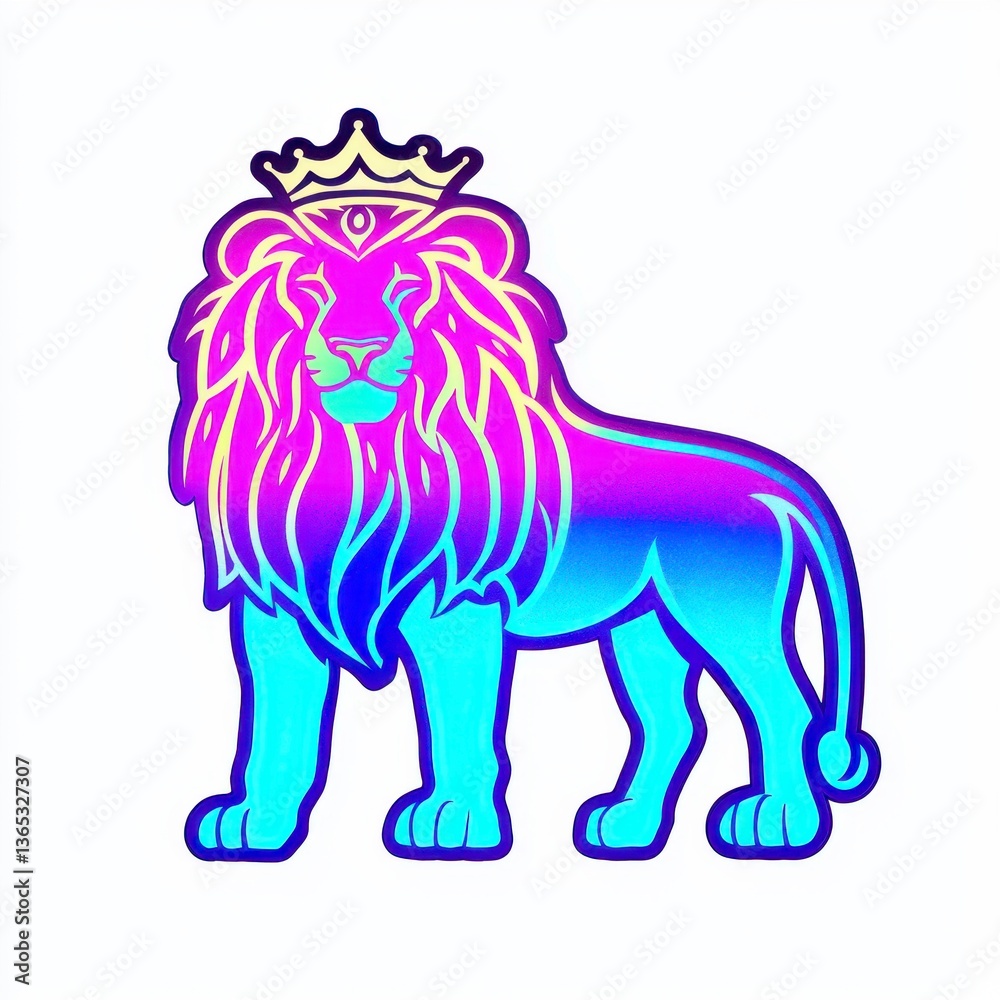 Obraz premium Majestic Holographic Lion with Crown Regal Animal Design