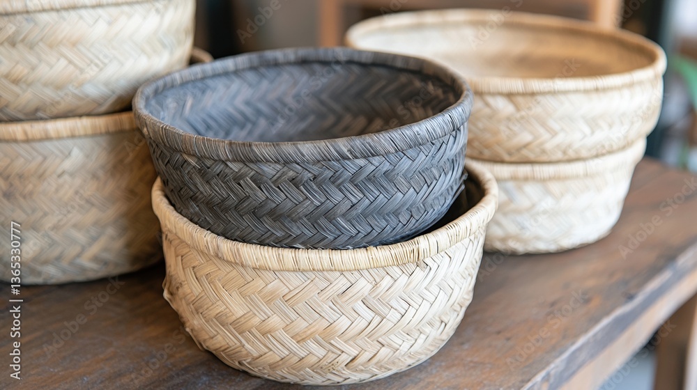 Fototapeta premium A collection of woven baskets in various sizes and colors.