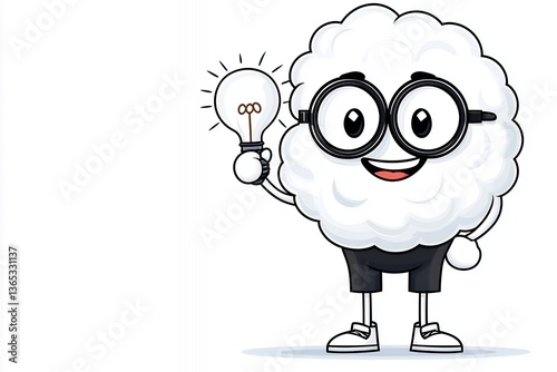 Wallpaper Mural Cheerful cloud character holding a light bulb and wearing glasses. Torontodigital.ca