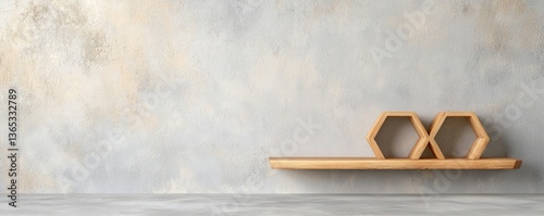Rustic Wooden Hexagon Shelves on Textured Gray Wall