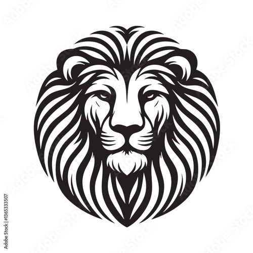 Majestic Lion Head: Black and White Vector Graphic Design
