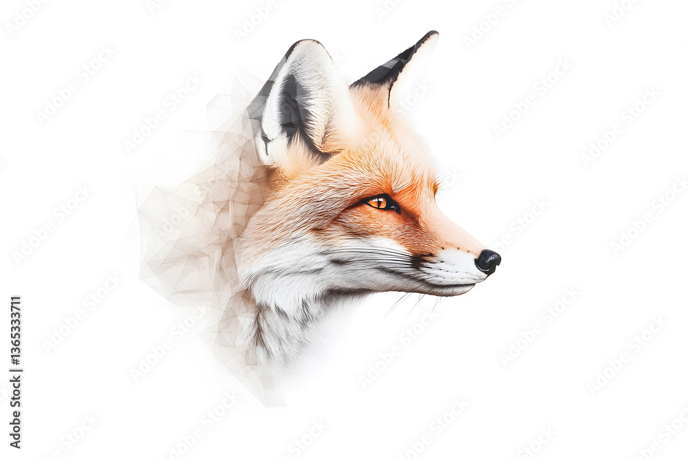 Fototapeta premium Abstract watercolor red fox face design isolated on white background