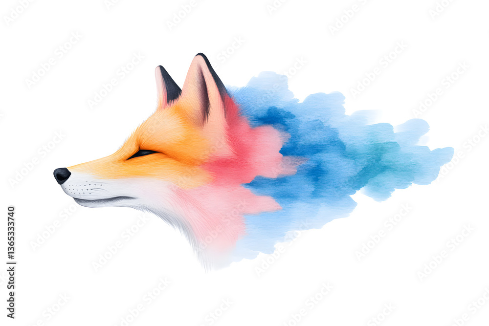 Fototapeta premium Abstract watercolor red fox face design isolated on white background