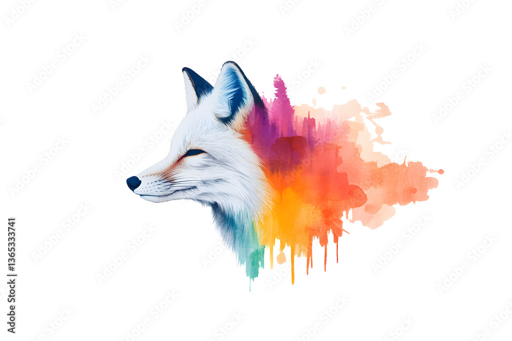 Fototapeta premium Abstract watercolor red fox face design isolated on white background