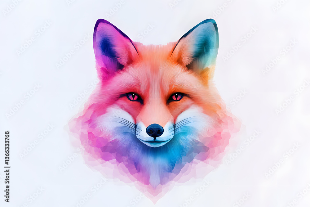 Fototapeta premium Abstract watercolor red fox face design isolated on white background
