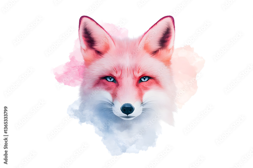 Fototapeta premium Abstract watercolor red fox face design isolated on white background