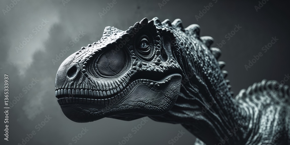 Obraz premium The head of dinosaur in the dark background.