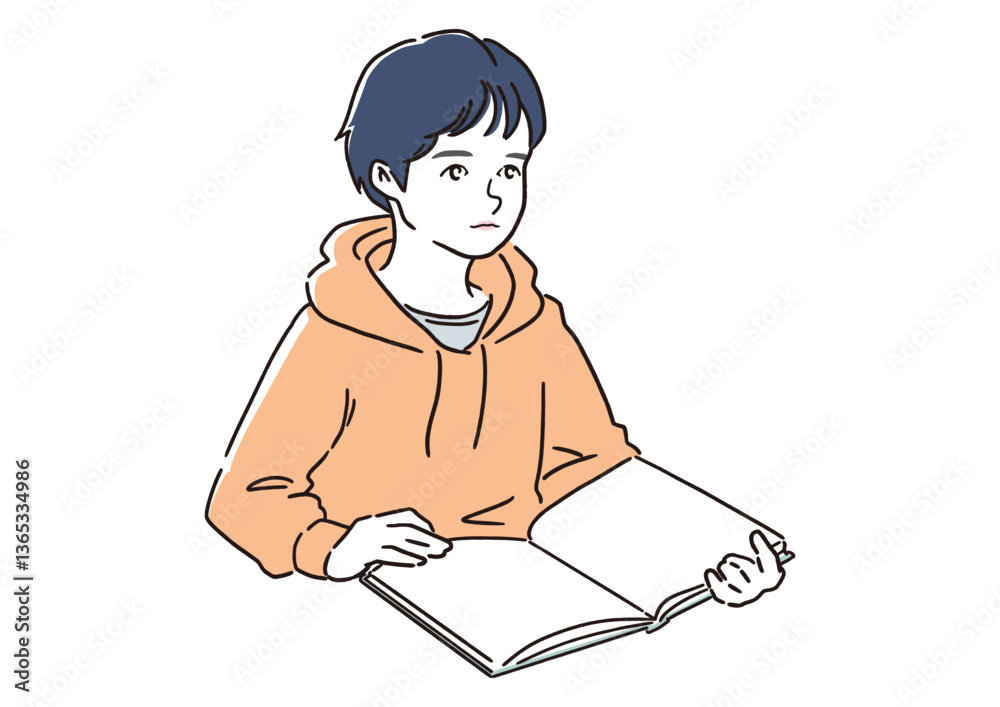 教科書を読む少年 - 学習、教育、学校生活のイラスト