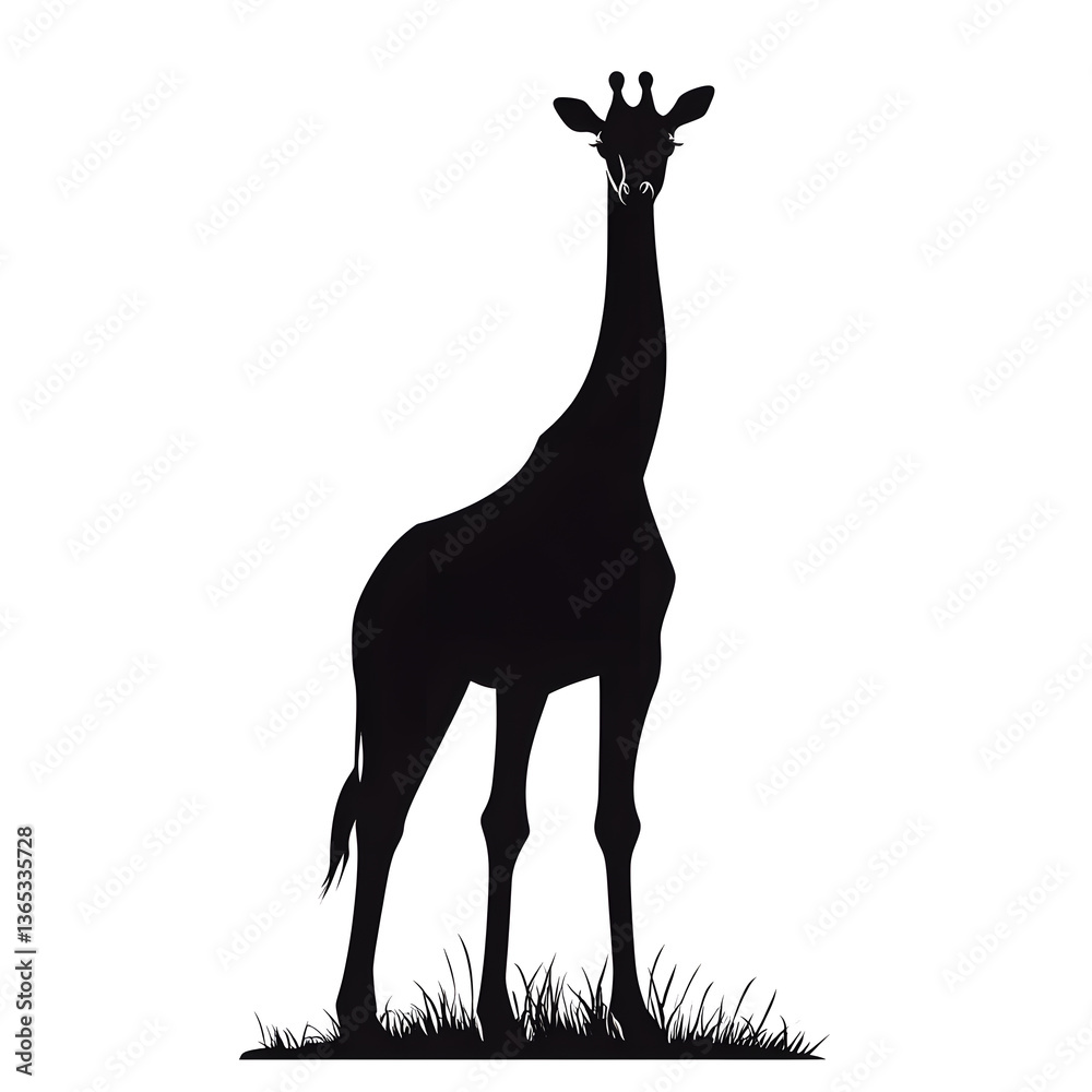 Black Silhouette of a Standing Giraffe vector style illustration isolated on white background Black Silhouette of a Standing Giraffe vector style illustration isolated on white background