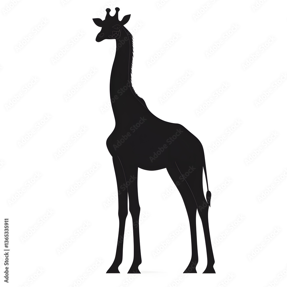 Fototapeta premium Black Silhouette of a Standing Giraffe vector style illustration isolated on white background