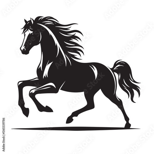 Galloping Black Horse Silhouette: Majestic Equine Power and Grace in Elegant Vector Art