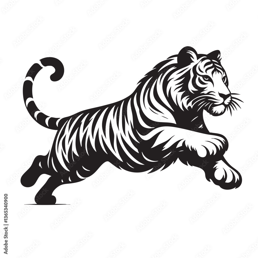 Obraz premium Majestic Tiger in Leap: Dynamic Wildlife Art Print