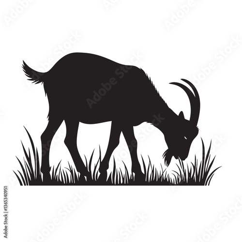 Majestic Goat Silhouette Grazing in a Lush Field: A Captivating Vector Graphic