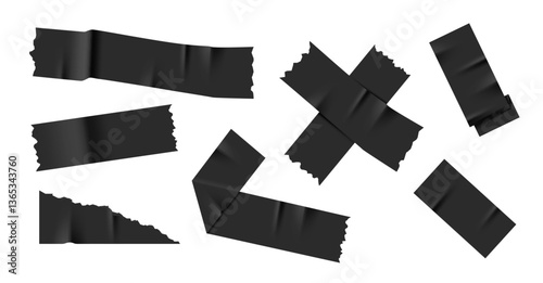 Black duct tape collage. Bright scotch tape. Stick tape set.