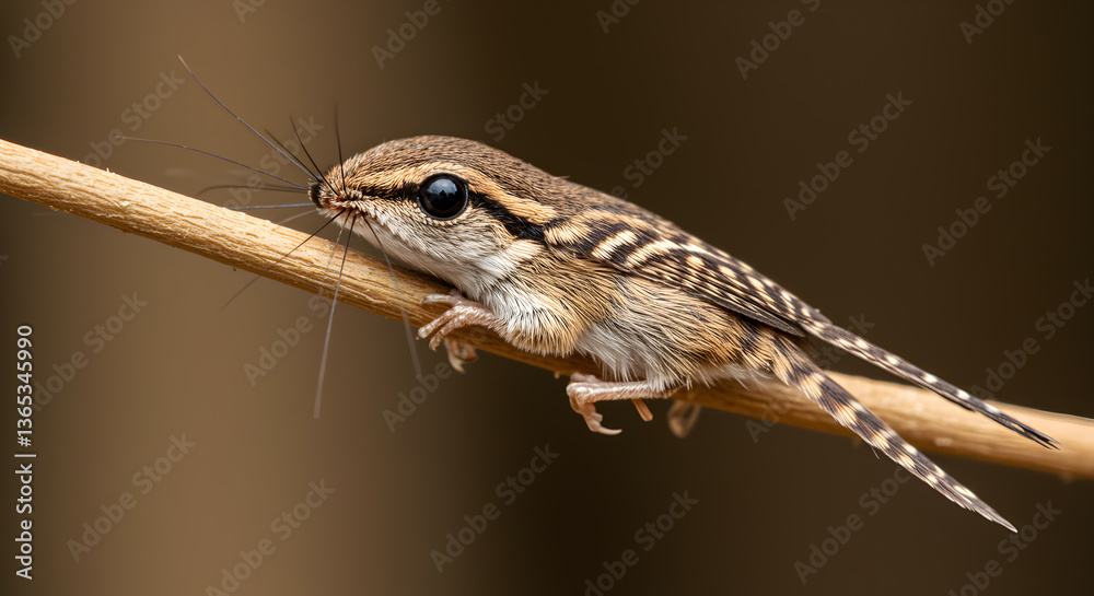 Fototapeta premium Striking close up of a jumping bristletail clinging to a delicate branch