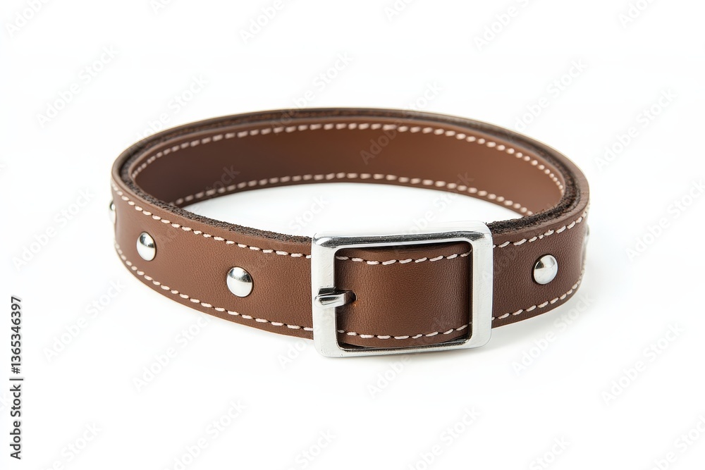 A stylish brown leather belt featuring silver studs and a metal buckle, perfect for adding a touch of elegance to any outfit. A stylish brown leather belt featuring silver studs and a metal buckle, perfect for adding a touch of elegance to any outfit.