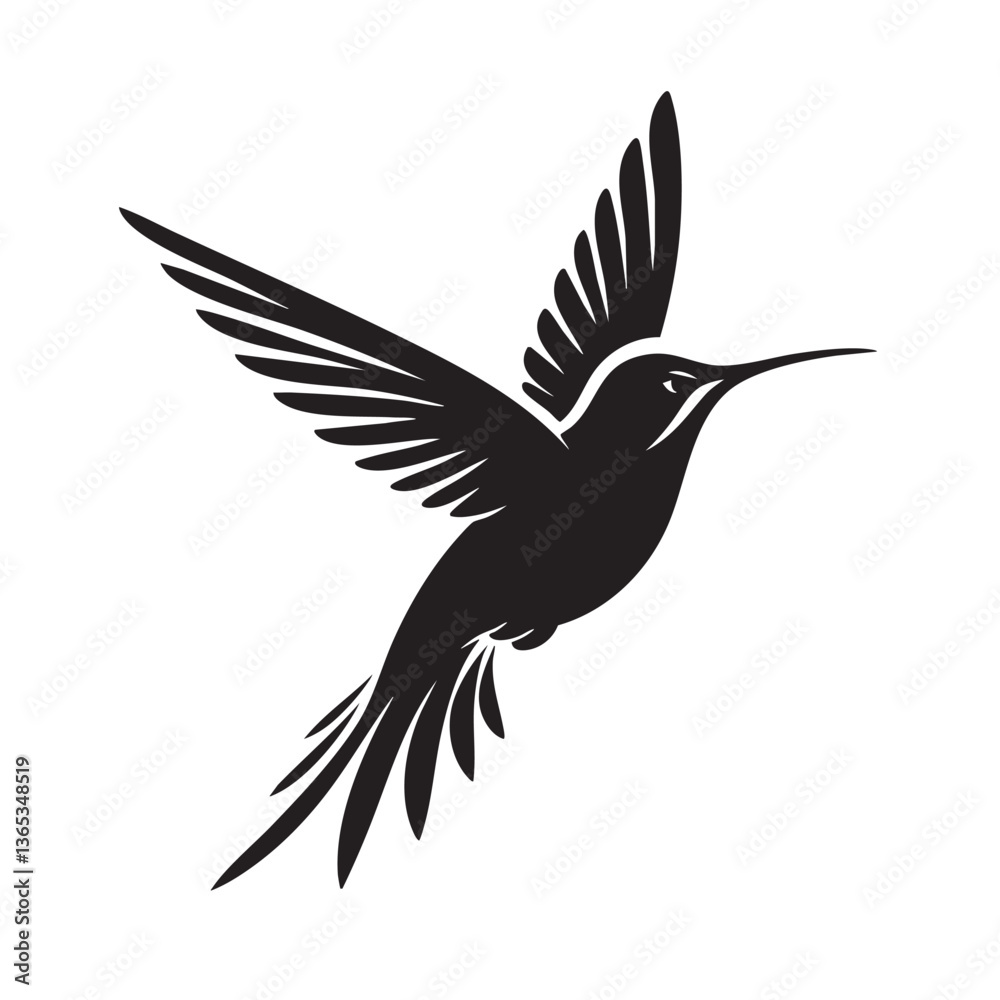 Obraz premium Hummingbird in Flight: Black and White Vector Graphic