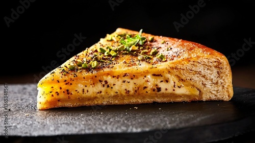 Delicious Slice of Golden Crispy Kunafa Topped with Pistachios and Spices