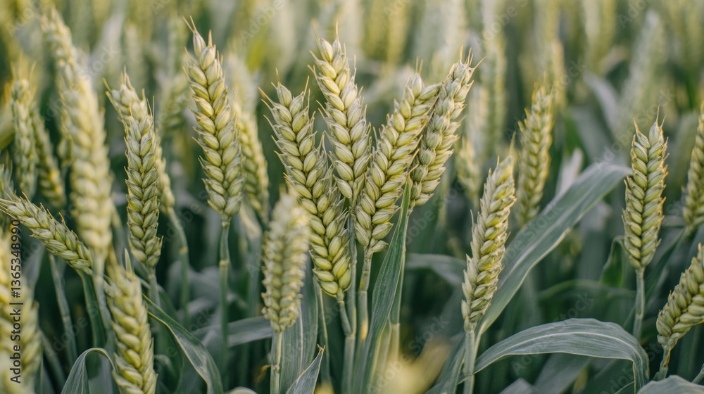 Fototapeta premium A wide shot of a green wheat field agriculture nature plants.