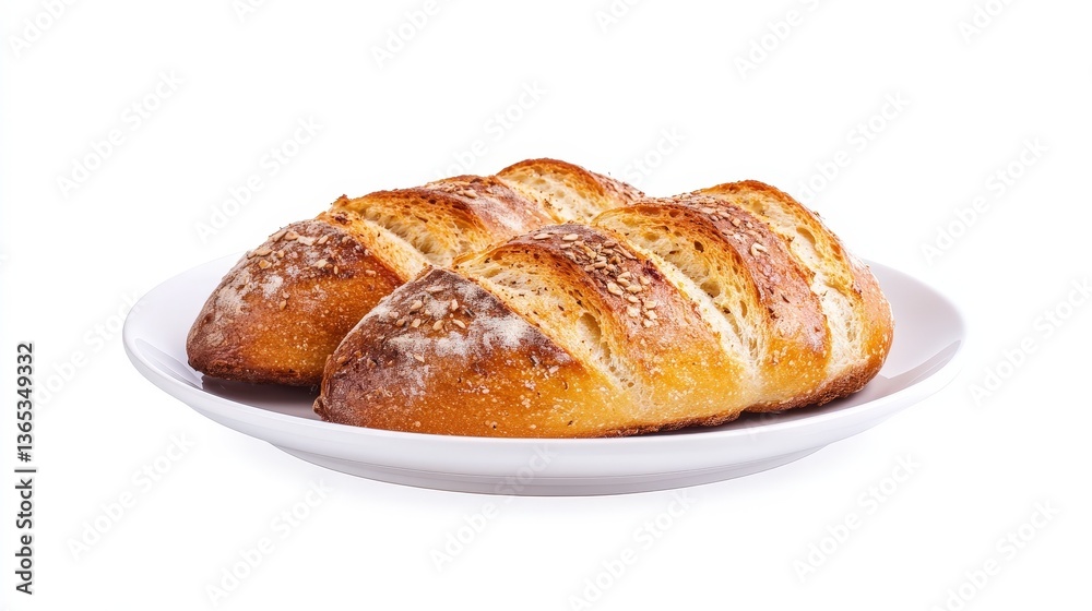 Freshly baked bread rolls arranged neatly on a white plate, showcasing a golden crust and soft interior. Freshly baked bread rolls arranged neatly on a white plate, showcasing a golden crust and soft interior.