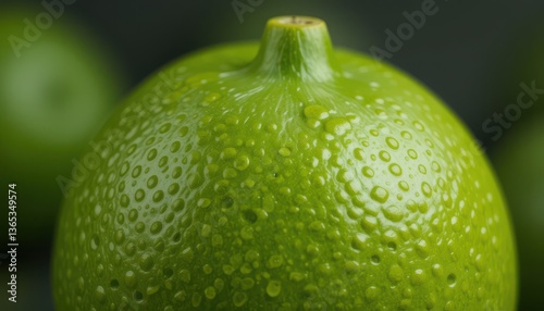A green fruit with water droplets