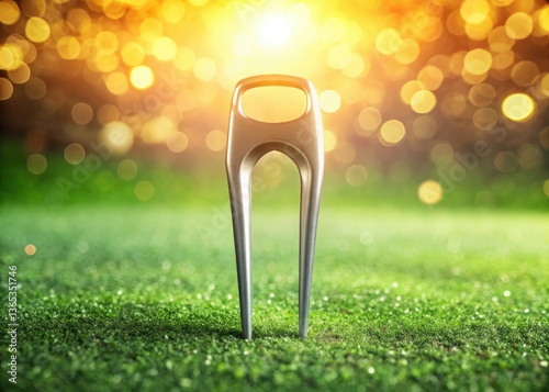 Panoramic Flat Lay Divot Tool Photography: Minimalist White Background, Natural Organic Golf Accessory Image
