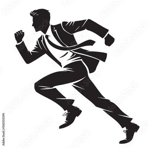 Dynamic Businessman Running Towards Success: A Black and White Vector Illustration