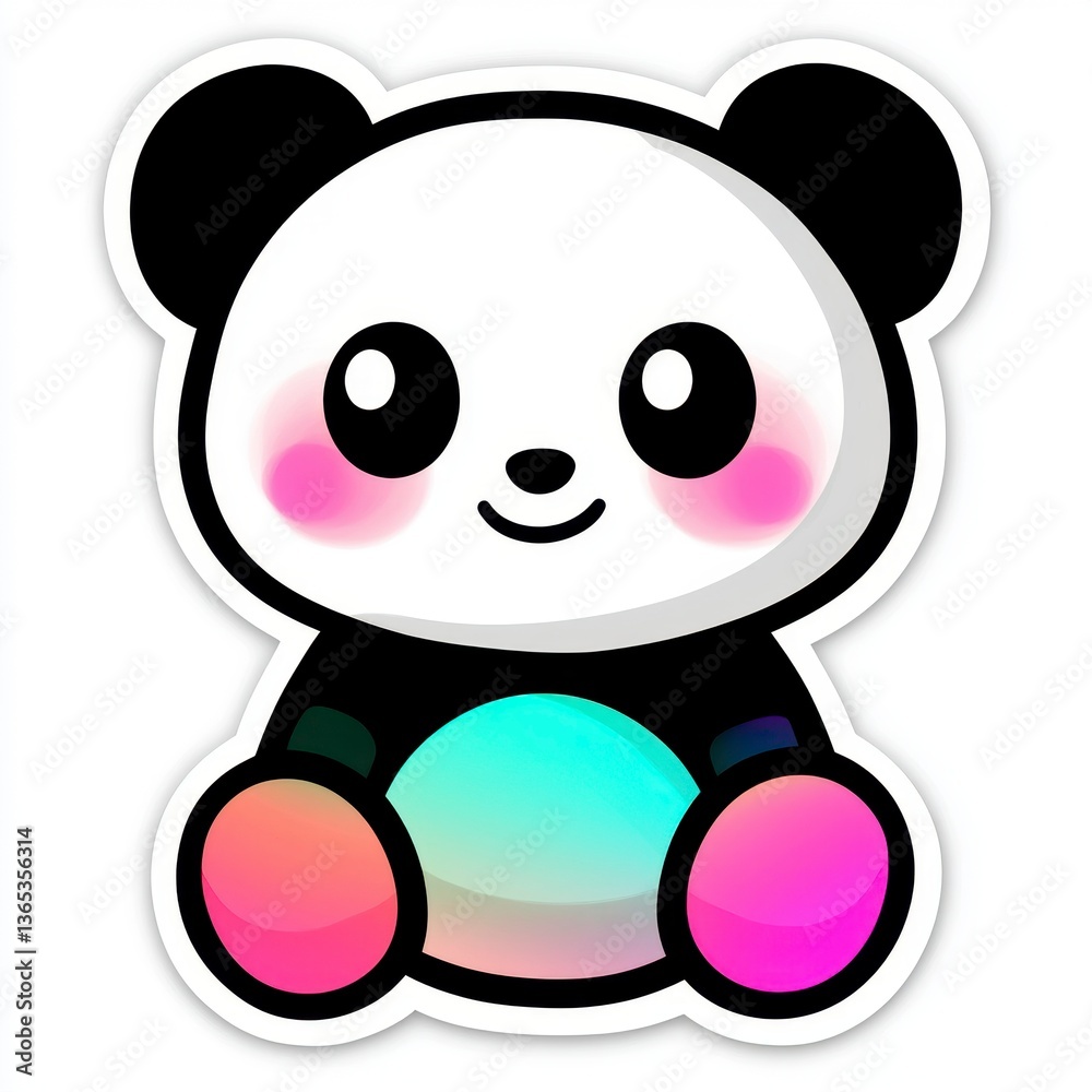 Fototapeta premium Adorable Kawaii Panda with Pastel Rainbow Ball