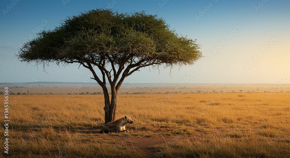 Hyena resting under acacia in Serengeti. Hyena resting under acacia in Serengeti.