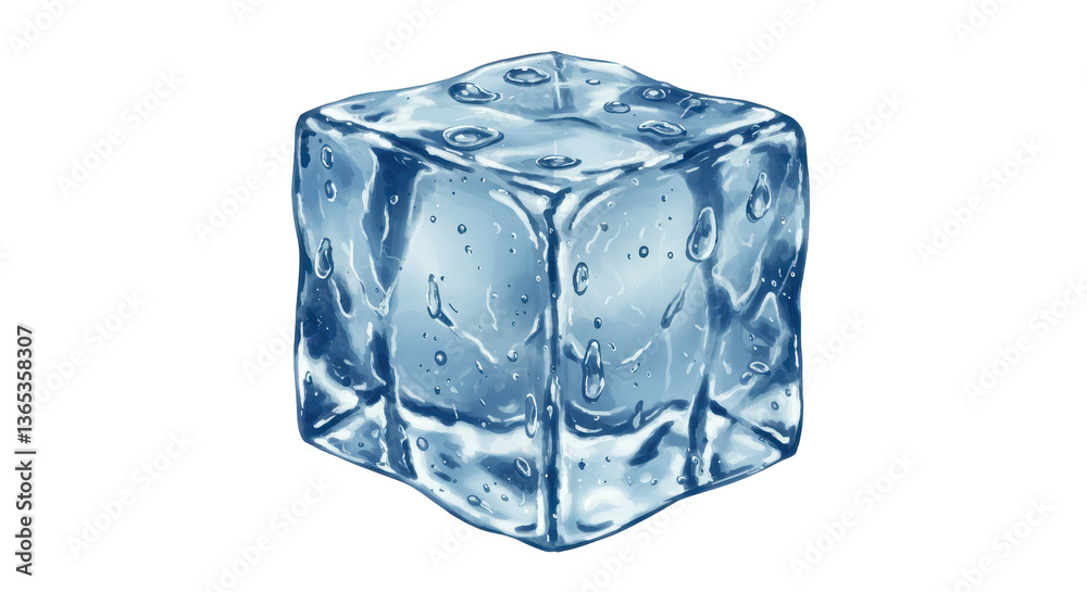 Obraz premium Isolated Ice Cube with Water Droplets