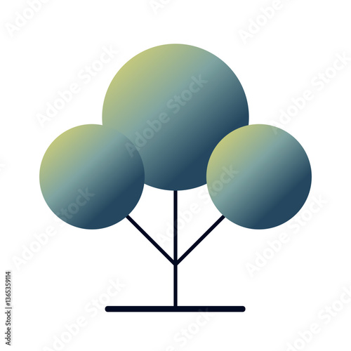 Contemporary geometric tree design with three spherical canopies in blended green-blue hues, highlighting a clean, modern aesthetic
