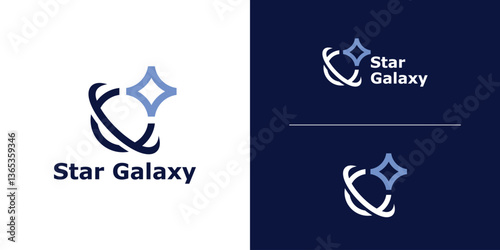 logo design combination of star and planet shapes, galaxy, simple and elegant.
